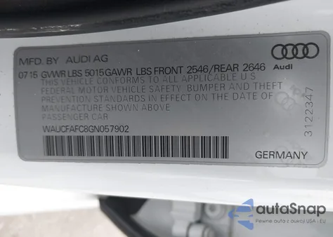 2016 Audi A6 2.0T Premium from USA, damaged, VIN WAUCFAFC8GN057902